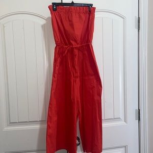 Strapless orange jumpsuit
